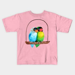 Lovebirds Wearing Face Masks Watercolor Kids T-Shirt